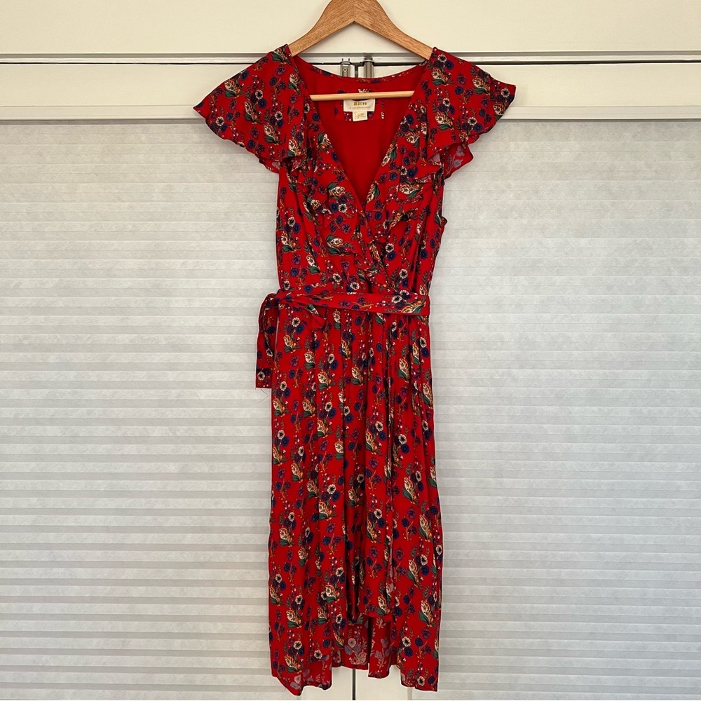 Anthropologie Red Floral Dress size US 6